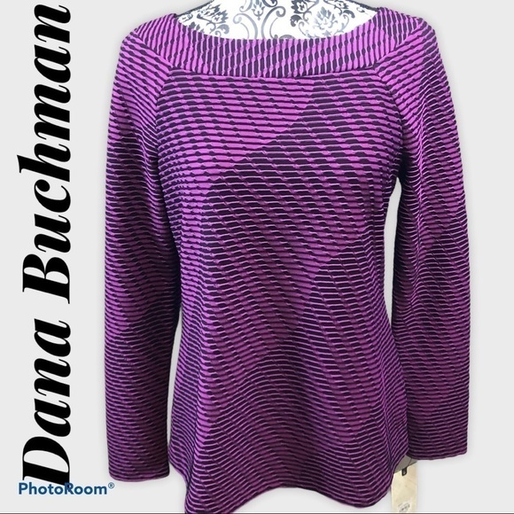 Dana BUCHMAN Fuchsia & Black  top. Size small - Picture 1 of 10